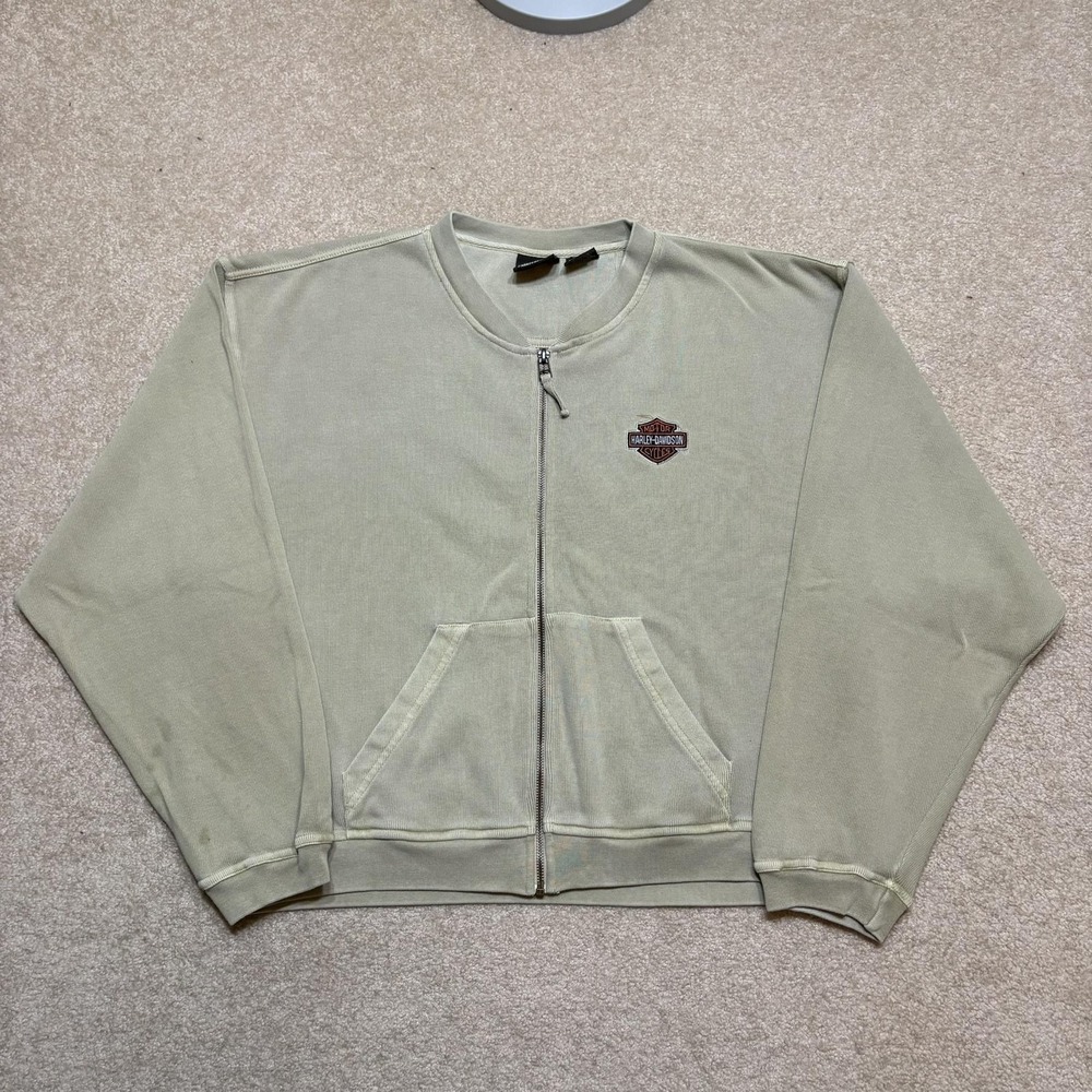 Harley-Davidson Sweatshirt Womens XL Green Full Zip Bar Shield Logo Embroidered